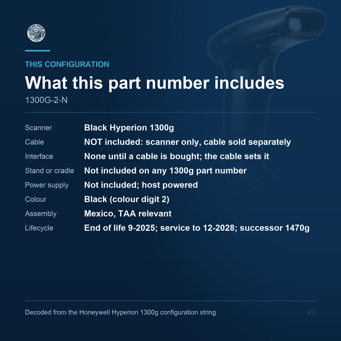 Honeywell Hyperion 1300g Linear Imager 1300G-2-N - What this part number includes
