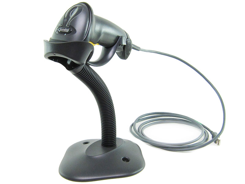 Escáner de código de barras portátil Zebra LS2208. Cable USB negro y soporte incluidos. LS2208-SR20007R-UR