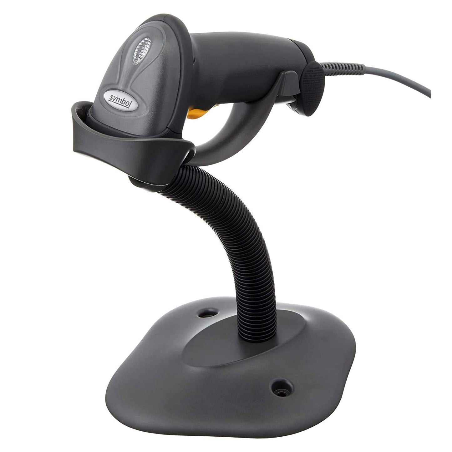 Escáner de código de barras portátil Zebra LS2208. Cable USB negro y soporte incluidos. LS2208-SR20007R-UR