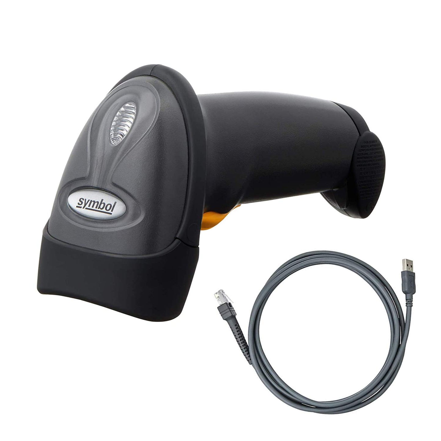 Escáner de código de barras portátil Zebra LS2208. Cable USB negro y soporte incluidos. LS2208-SR20007R-UR