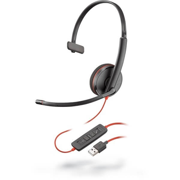 Auriculares monoaurales Poly Blackwire 3210 USB-A - Negros - Comunicación sencilla en la oficina - 80S01A6