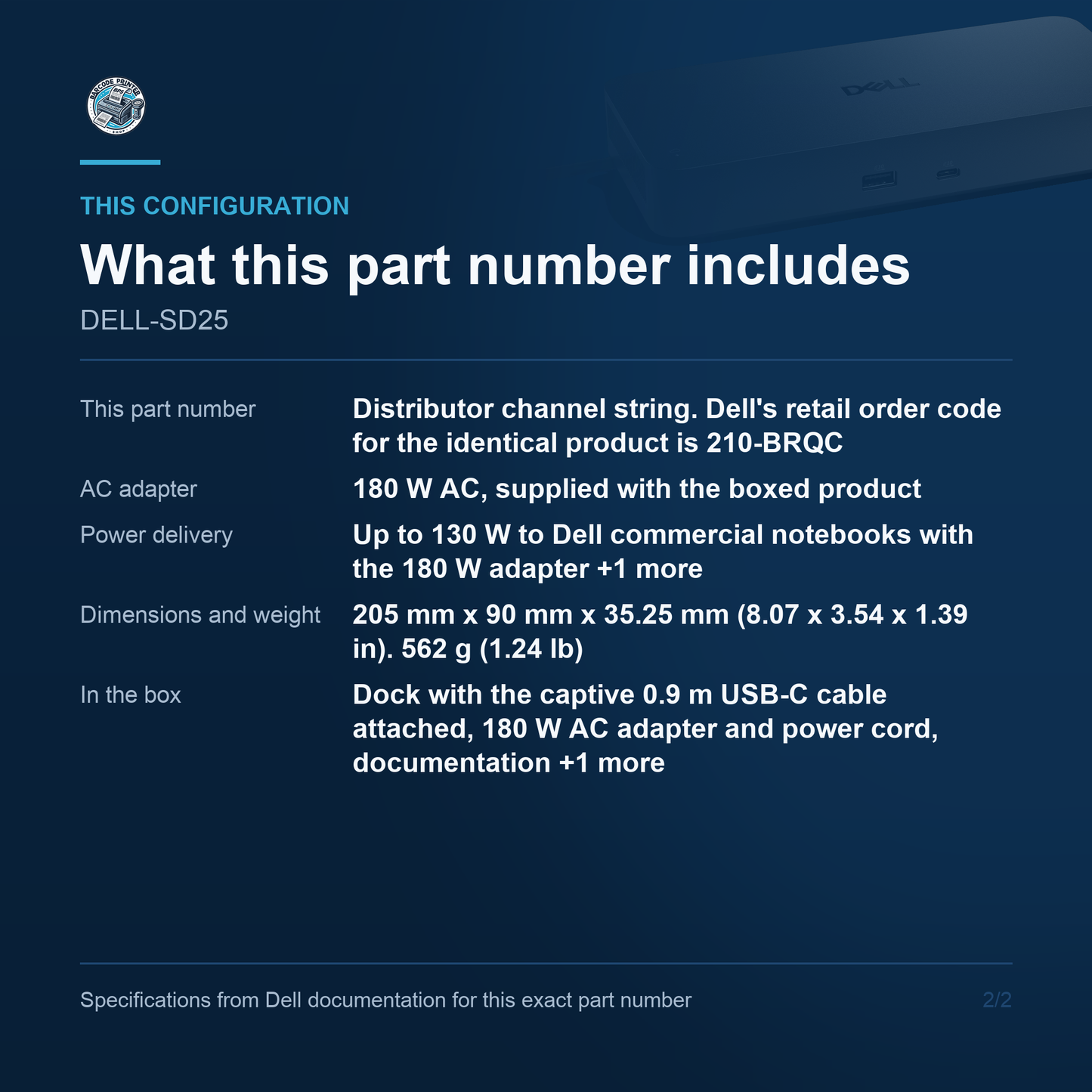 Dell Pro Smart Dock SD25 USB-C Docking Station DELL-SD25 configuration and what ships