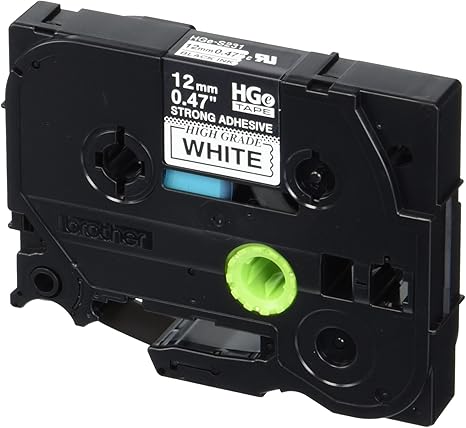 New, Pre-owned, Genuine Brother P-Touch, Black on White Extra Strength Adhesive Tape HGE-S231 0.47" (12mm) x 26.2ft (8m)