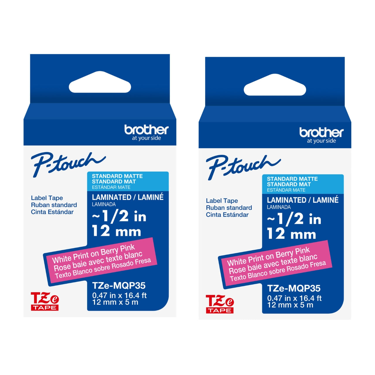 New, Pre-owned, Original Brother P-Touch Embellish White Print on Berry Pink Tape TZE-MQP35M – ~1/2” Wide x 13.1’ Long (12mm x 4m)-2-Pack