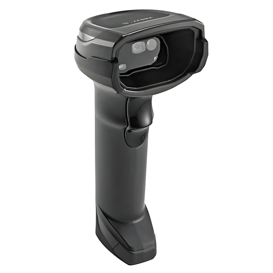 Zebra DS8108 corded 2D barcode scanner in Twilight Black, angled view