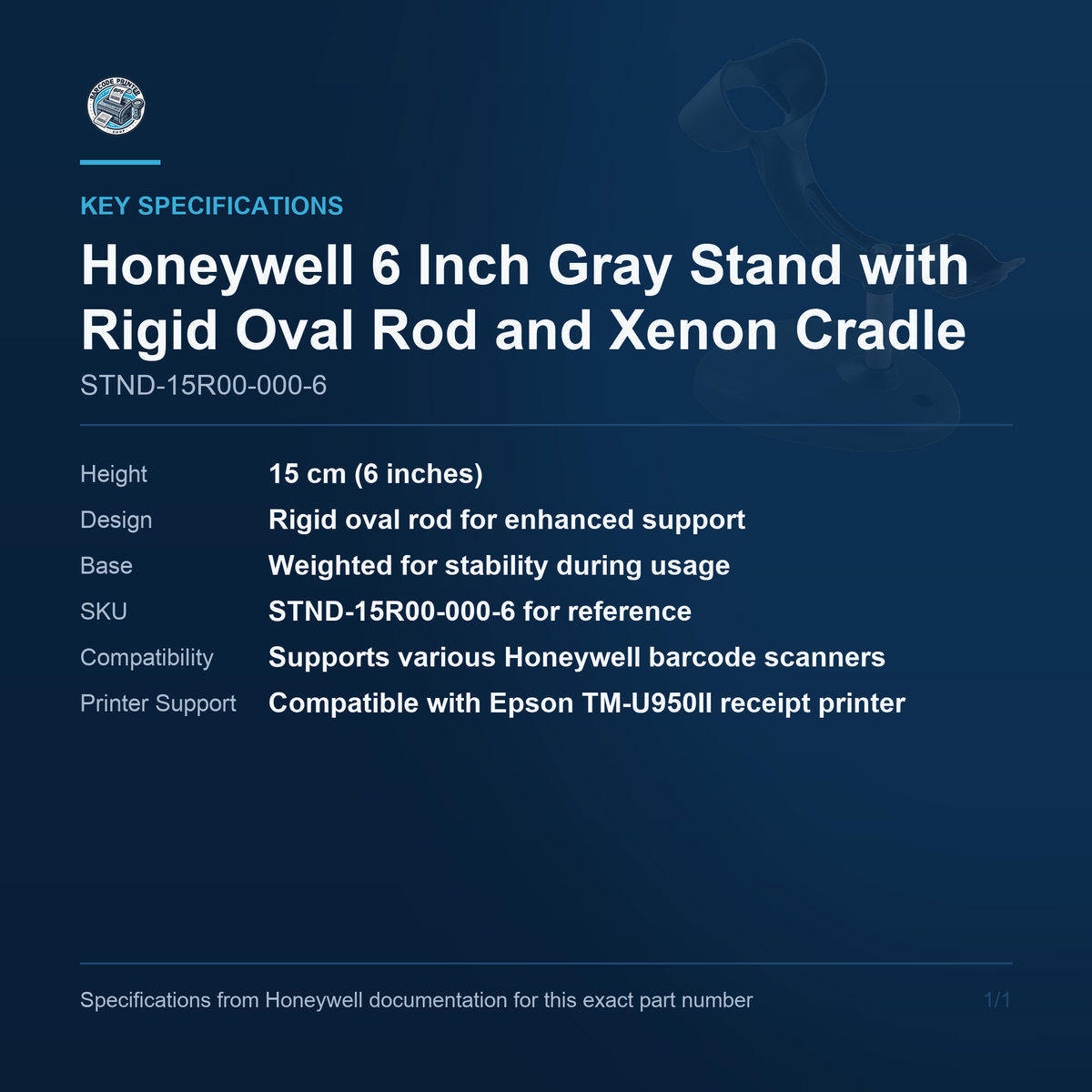 Honeywell 6 Inch Gray Stand with Rigid Oval Rod and STND-15R00-000-6 key specifications