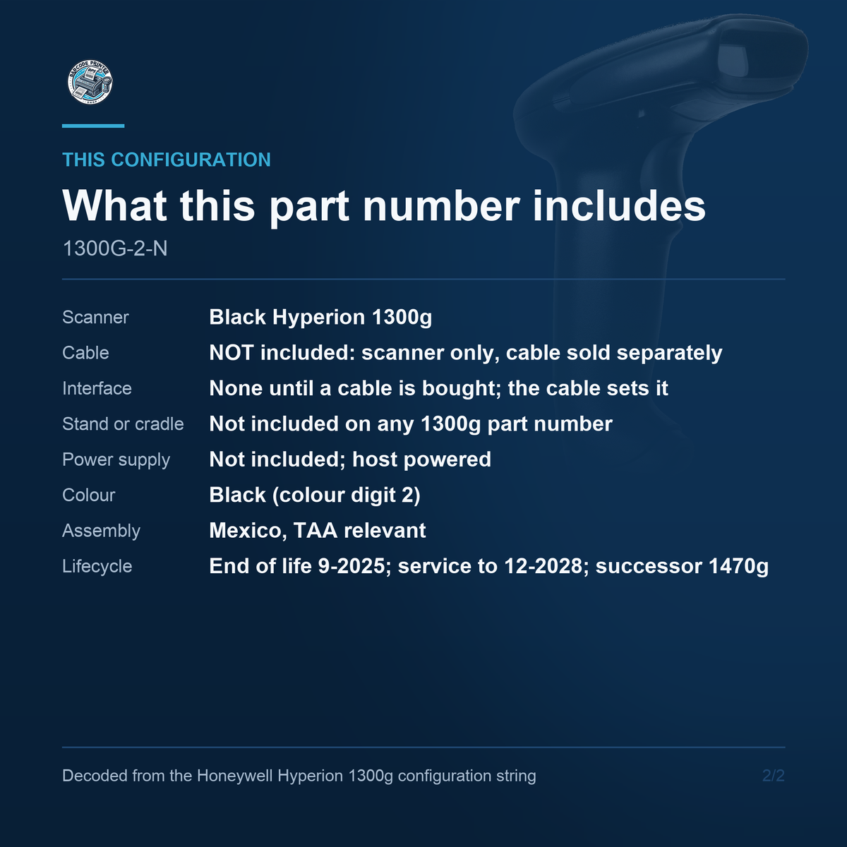Honeywell Hyperion 1300g Linear Imager 1300G-2-N - What this part number includes