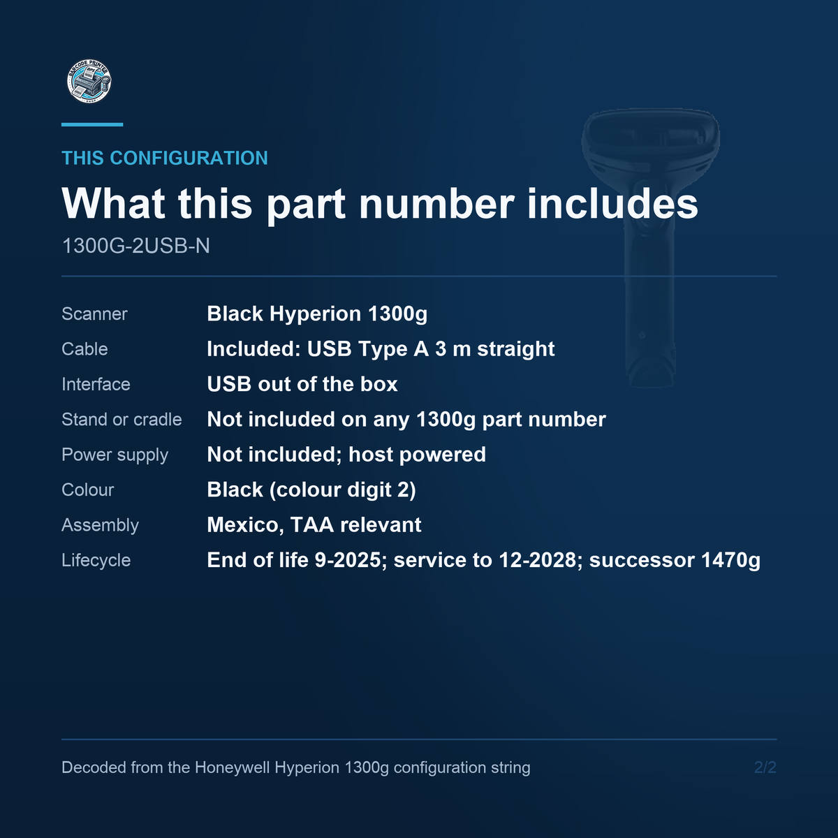 Honeywell Hyperion 1300g Linear Imager 1300G-2USB-N - What this part number includes