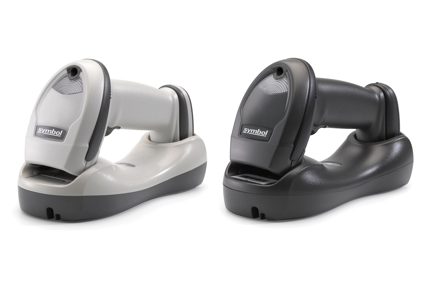 Zebra CR0078 charging and communication cradles, official Zebra product photography. This part number is the Twilight Black cradle shown on the right; the white unit is a separate part number. Scanners shown are not included.