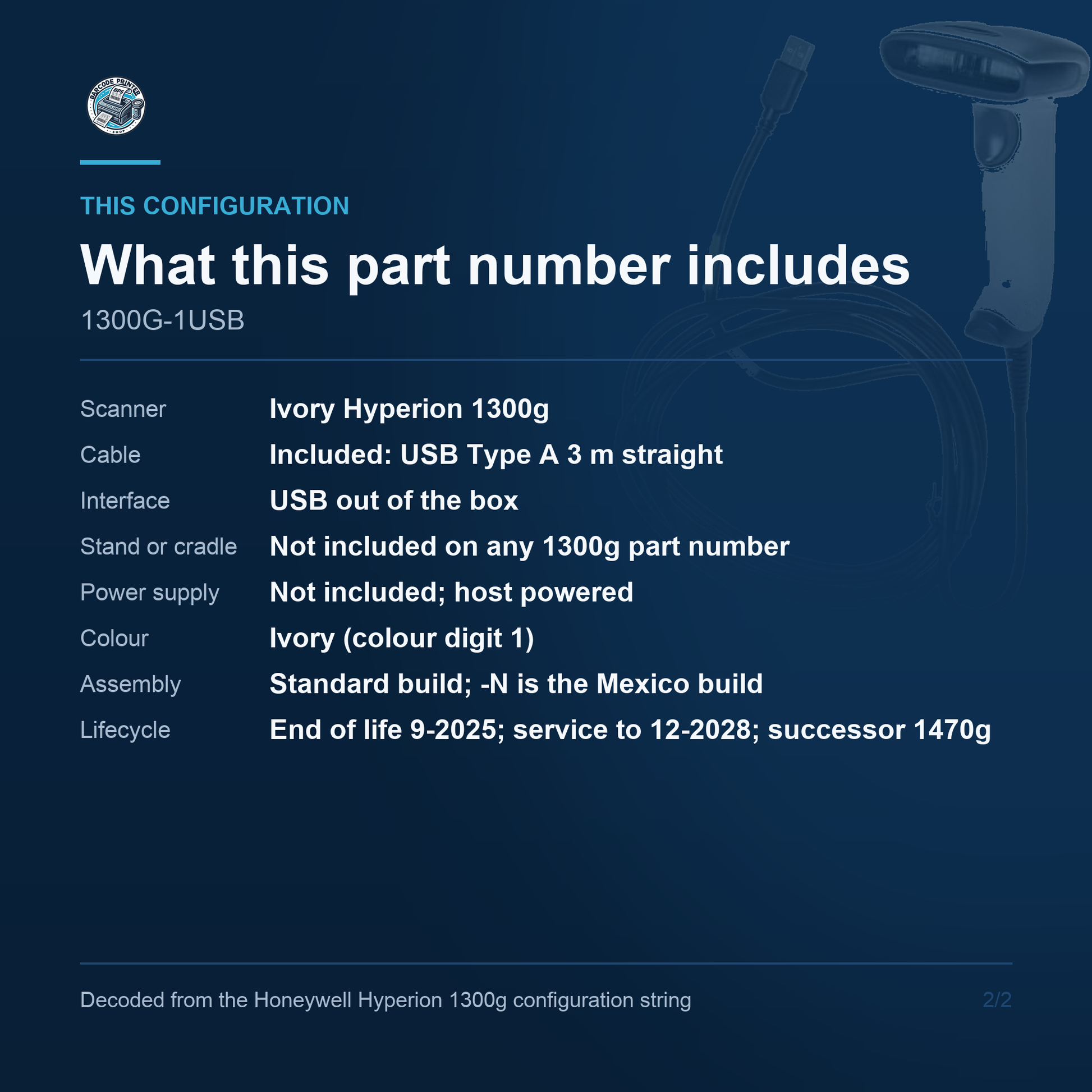 Honeywell Hyperion 1300g Linear Imager 1300G-1USB - What this part number includes