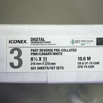 ICONEX (2,505 PACK) Digital Carbonless Paper 8.5x11 White/Canary/Pink 9077-1007