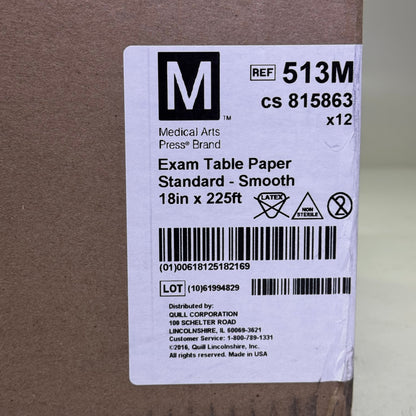 MEDICAL ARTS PRESS (12 PACK) Exam Table Paper Standard Smooth 18" x 225" White 513M