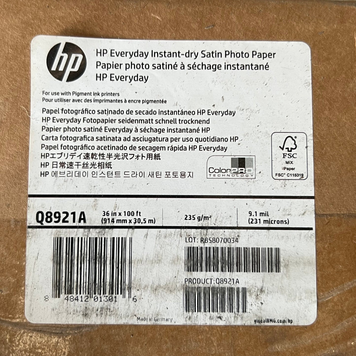 HP Q8921A Everyday Pigment Ink Photo Paper Roll, Satin, 36-Inch X 100 Ft White