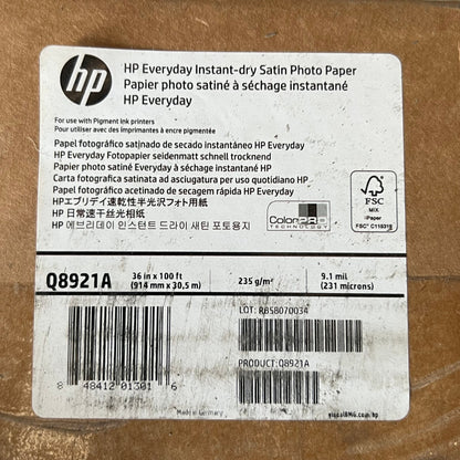 HP Q8921A Everyday Pigment Ink Photo Paper Roll, Satin, 36-Inch X 100 Ft White