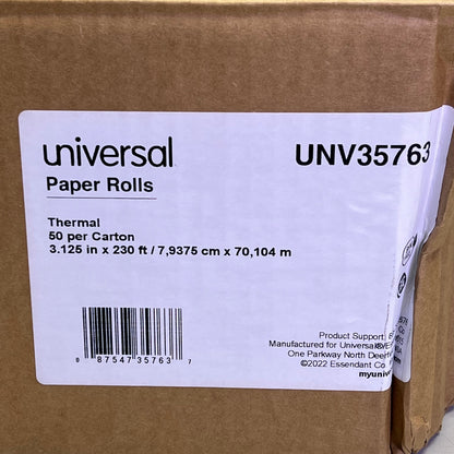 UNIVERSAL (50 ROLLS) Thermal Printing Paper Rolls 3.13" X 230' White UNV35763