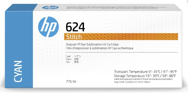 New, Pre-owned, HP 624 775ml Cyan Stitch Dye Sublimation Ink Cartridges, 2LL54A