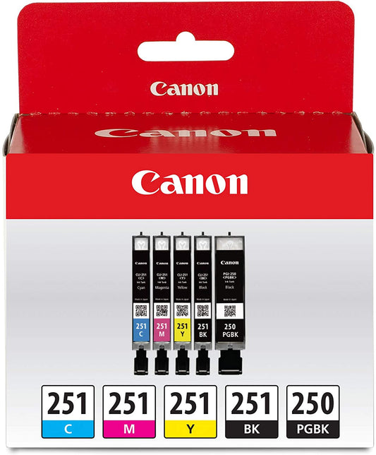New, Pre-Owned - Canon PGI 250 Black & 251 Black & Color Ink Cartridge ( 5 Pack)
