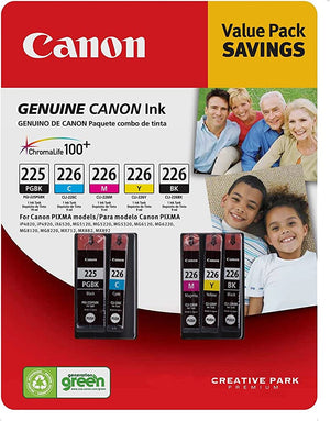 New, Pre-Owned - Canon 1 PGI-225 Black / CLI-226 1 Black and 3 Colors 5-Pack Ink Cartridge