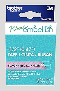 New, Pre-owned, Original Brother P-touch TZe-MPPD31 Embellish Black on Pink and blue Assortment Tape