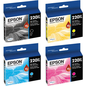 New, Pre-Owned - Epson 220XL 4-Pack Ink Cartridges- Black/Cyan/Magenta/Yellow
