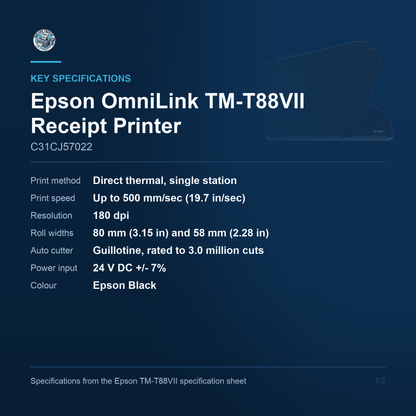 Epson OmniLink TM-T88VII Receipt Printer C31CJ57022 key specifications