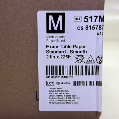 MEDICAL ARTS PRESS (12 PACK) Exam Table Paper Standard Smooth 21" x 225" White 517M