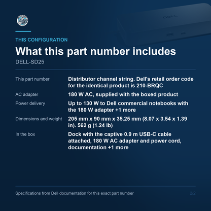 Dell Pro Smart Dock SD25 USB-C Docking Station DELL-SD25 configuration and what ships