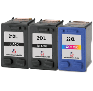 U.S. Remanufactured for HP 21XL 2 Black / HP 22XL 1 Color 3-Pack Ink Cartridges