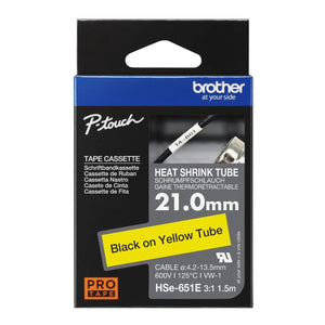 New, Pre-owned, Genuine Brother Pro Tape HSe-651E Heat Shrink Tubing - Black on Yellow