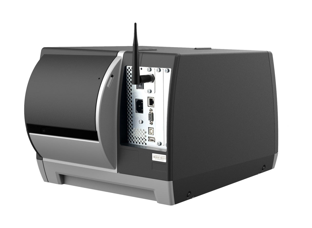 Honeywell PM65A industrial label printer, rear view showing interface ports