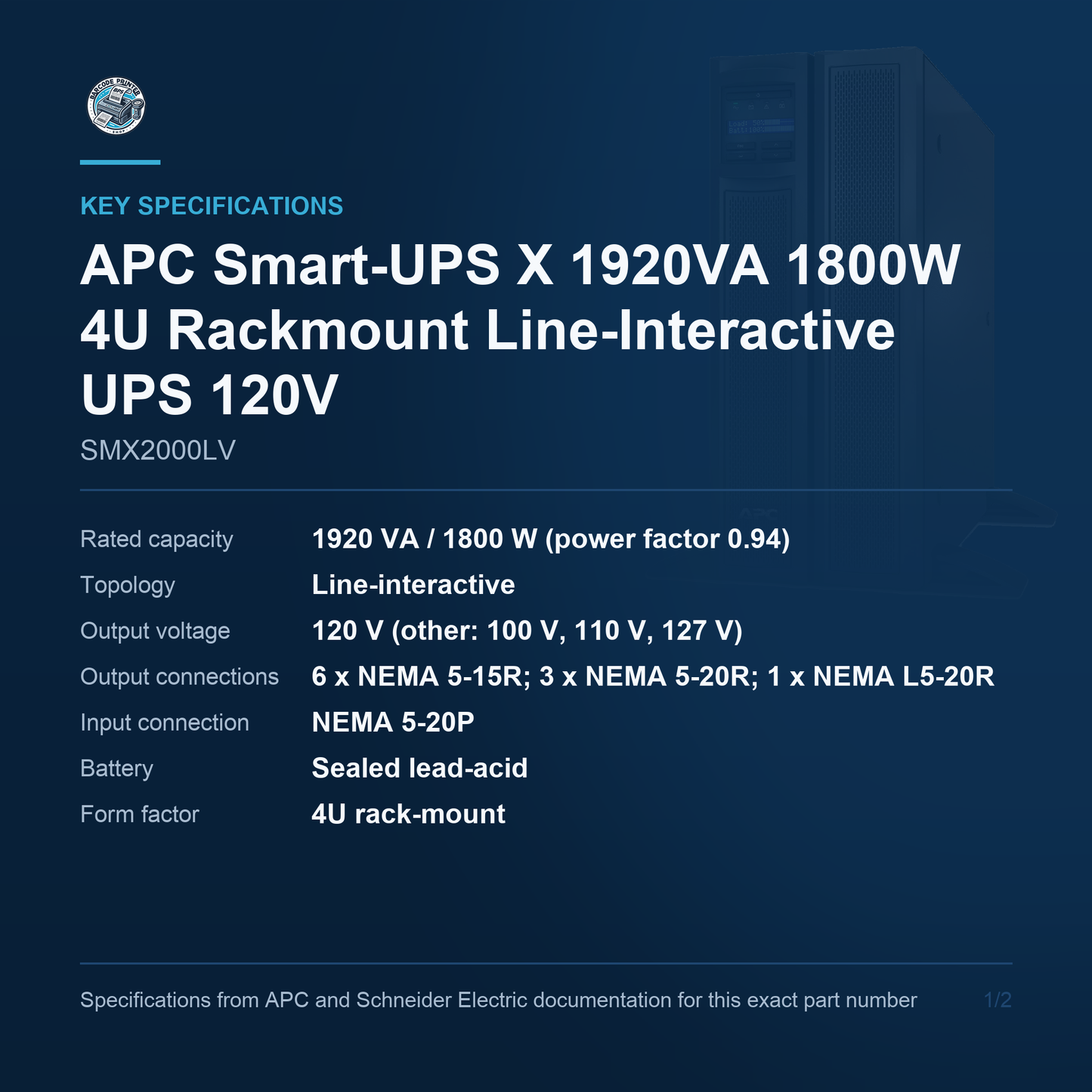 APC Smart-UPS X SMX2000LV key specifications