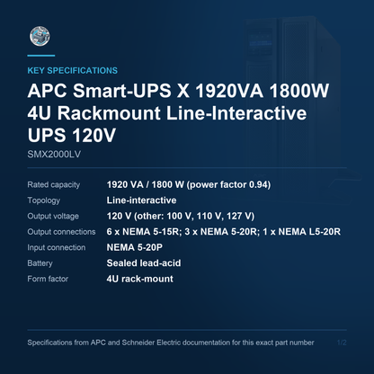 APC Smart-UPS X SMX2000LV key specifications