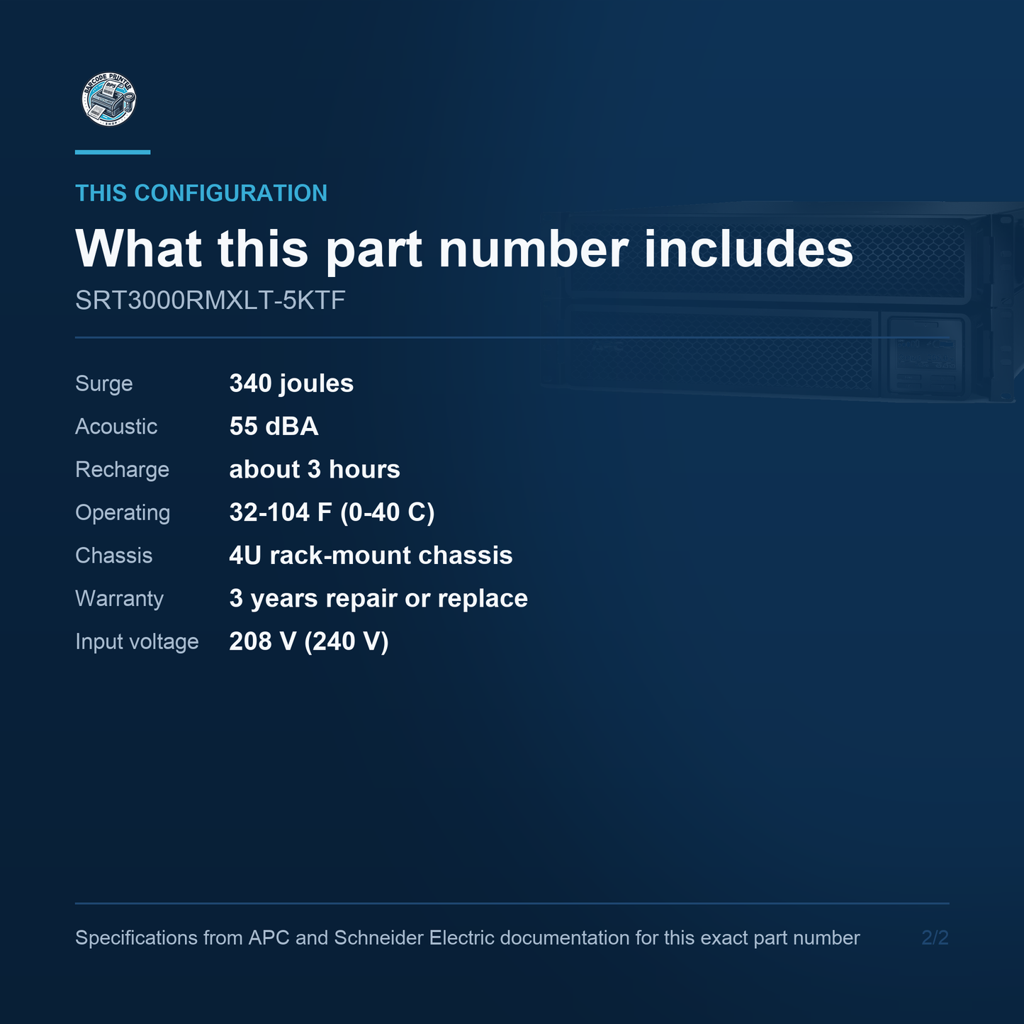 APC Smart-UPS SRT SRT3000RMXLT-5KTF configuration and what ships