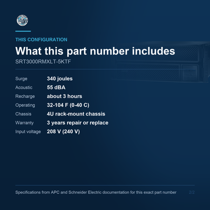 APC Smart-UPS SRT SRT3000RMXLT-5KTF configuration and what ships