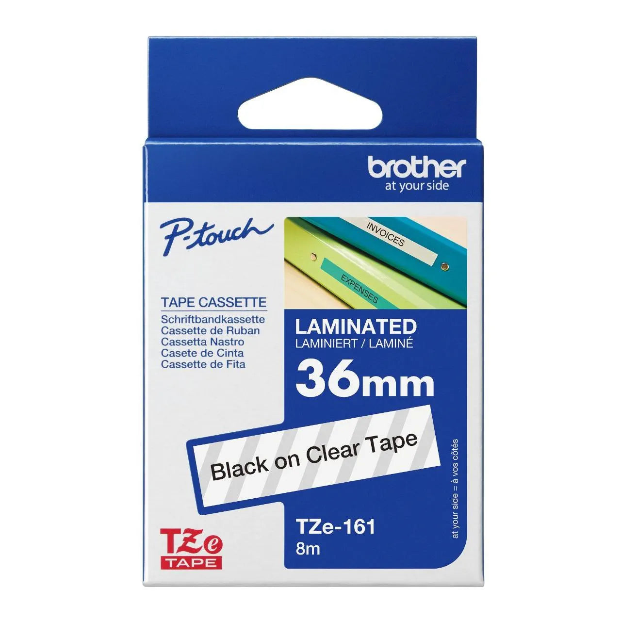 New, Pre-owned, Original Brother TZe-161 Labelling Tape Cassette, 36 mm (W) x 8 m (L), Laminated, - Black on Clear