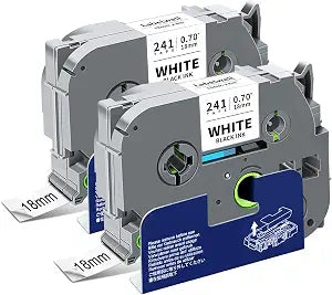 New, Pre-owned, Original Brother TZe-241 Laminated Tape Black on White (18mm 0.7'')- 2-Pack