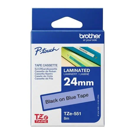 New, Pre-owned, Original Brother TZe-551 - 24mm Black on Blue Laminated Label Tape