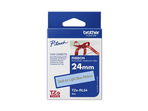 New, Pre-owned, Original Brother TZe-RL54 Labelling Tape Cassette, Gold on Light Blue, 24mm (W) x 4M (L), Ribbon Tape