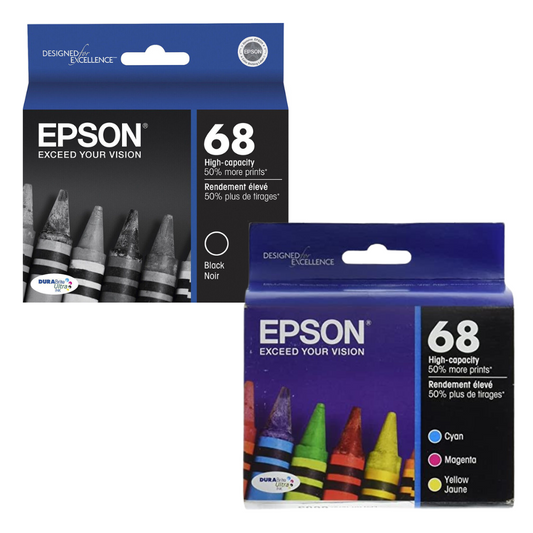New, Pre-Owned - Epson 68 Black, Cyan, Magenta, Yellow Ink Cartridges