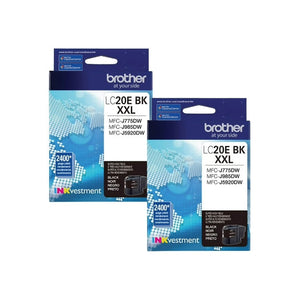 New, Pre-Owned - Brother LC20E Extra High Yield Black Ink Cartridge, 2-Pack