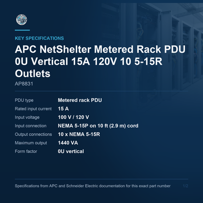 APC NetShelter Metered Rack PDU AP8831 key specifications
