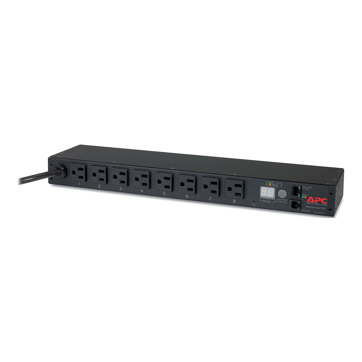 APC NetShelter Metered Rack PDU 1U 15A 120V 8 5-15R Outlets, front left view