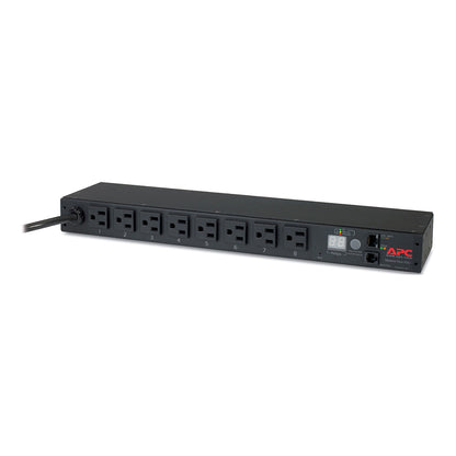 APC NetShelter Metered Rack PDU 1U 15A 120V 8 5-15R Outlets, front left view