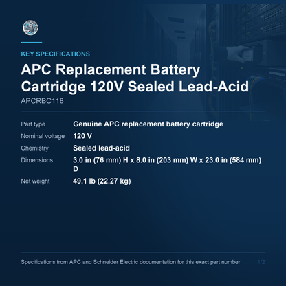 APC Replacement Battery Cartridge APCRBC118 key specifications
