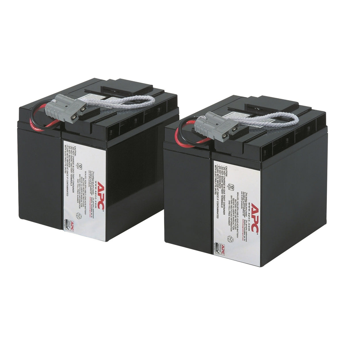 APC replacement battery cartridge RBC55, angled view of the two-block assembly
