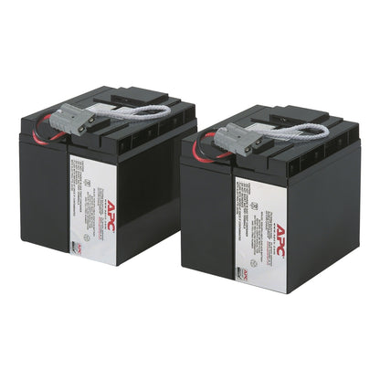 APC replacement battery cartridge RBC55, angled view of the two-block assembly