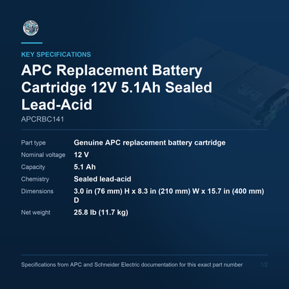 APC Replacement Battery Cartridge APCRBC141 key specifications