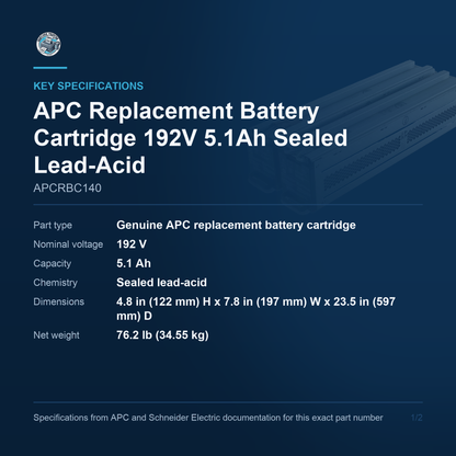 APC Replacement Battery Cartridge APCRBC140 key specifications