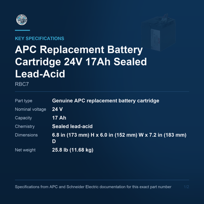 APC Replacement Battery Cartridge RBC7 key specifications