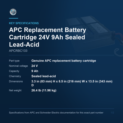 APC Replacement Battery Cartridge APCRBC133 key specifications